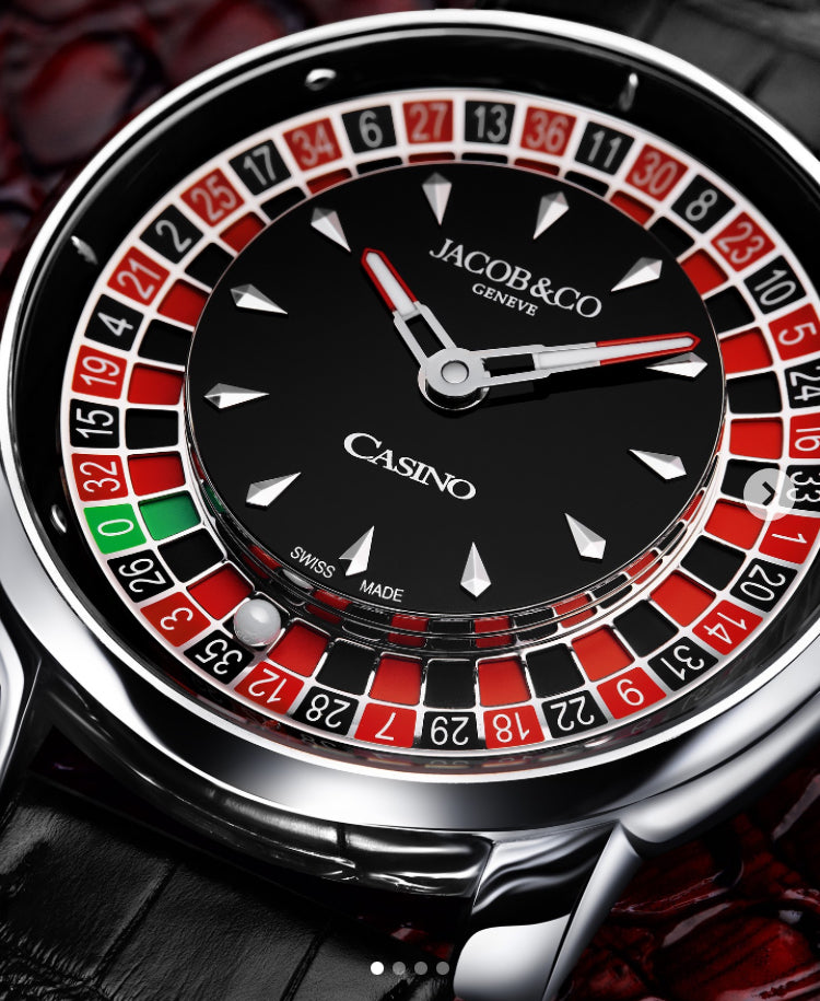 Luxury Casino Roulette Watch جاكوب ستايل – Premium Roulette Dial, Stainless Steel Case, Black Leather Strap