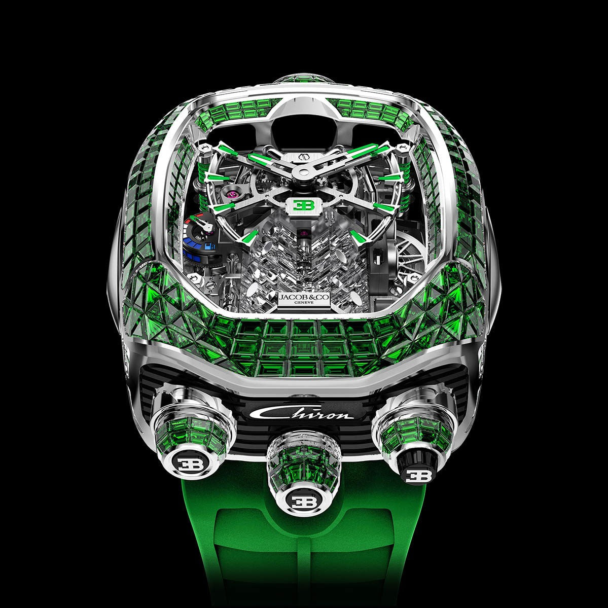 Jacob & Co. Bugatti Chiron Tourbillon علبة من التيتانيوم الأسود DLC | تحفة مستوحاة من عالم الهايبركار بأقصى درجات الفخامة والدقة**